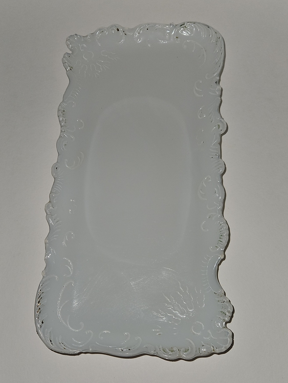 Ornate White Glass Rectangular Serving Tray